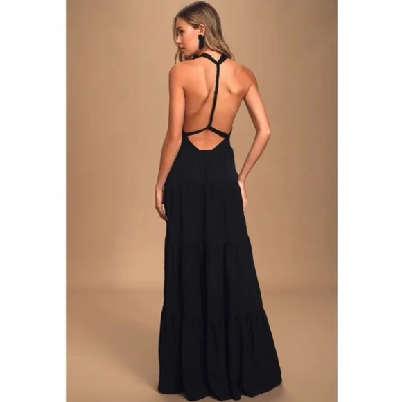 LULUS | Black Convertible Halter Maxi Dress M NWT - Picture 3 of 14
